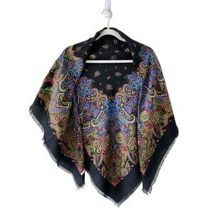 New Marco Corsari Square Scarf 44"x44" Black Green Blue Pink Fringe
